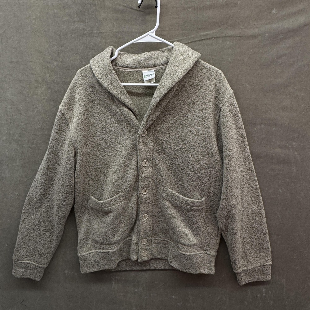 Haband Sweater Mens Medium Gray Heather Shawl Collar Button Cardigan Pockets